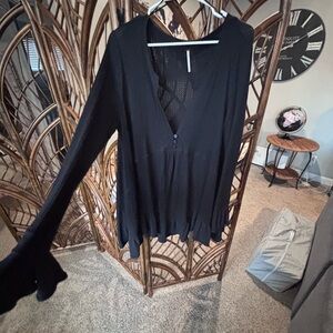 Free People Black Flowy Blouse